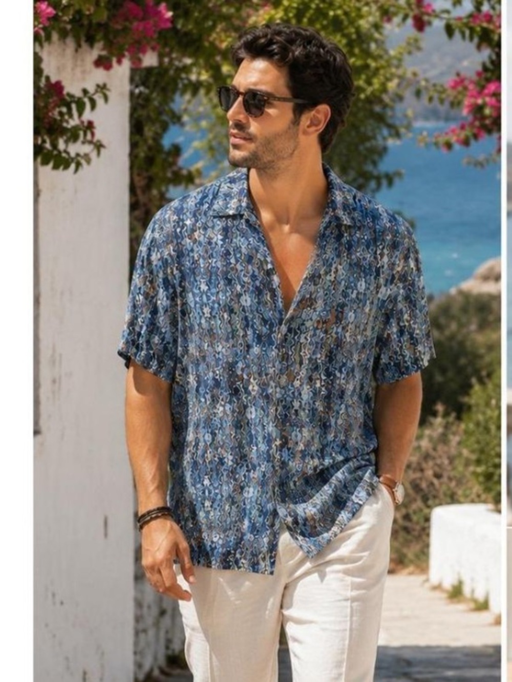 JHANE BARNES Men's Blue Patterned Short-Sleeve Shirt SIZE MEDIUM EUC